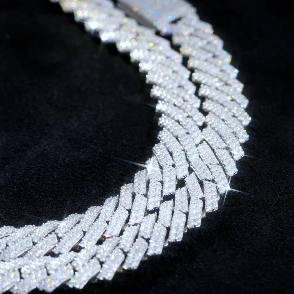 S & VVS Moissanite 10MM Prong Cuban Link Chain Sterling Sier Pass Test Lab Dia Necklace Valentine's Day Gift For Him