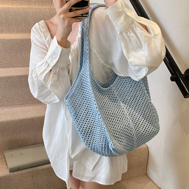 designer Korean INS Single Shoulder Woven Bag 2025 New Vacation Casual Beach Bag Crochet Woven Bag Handheld Tot