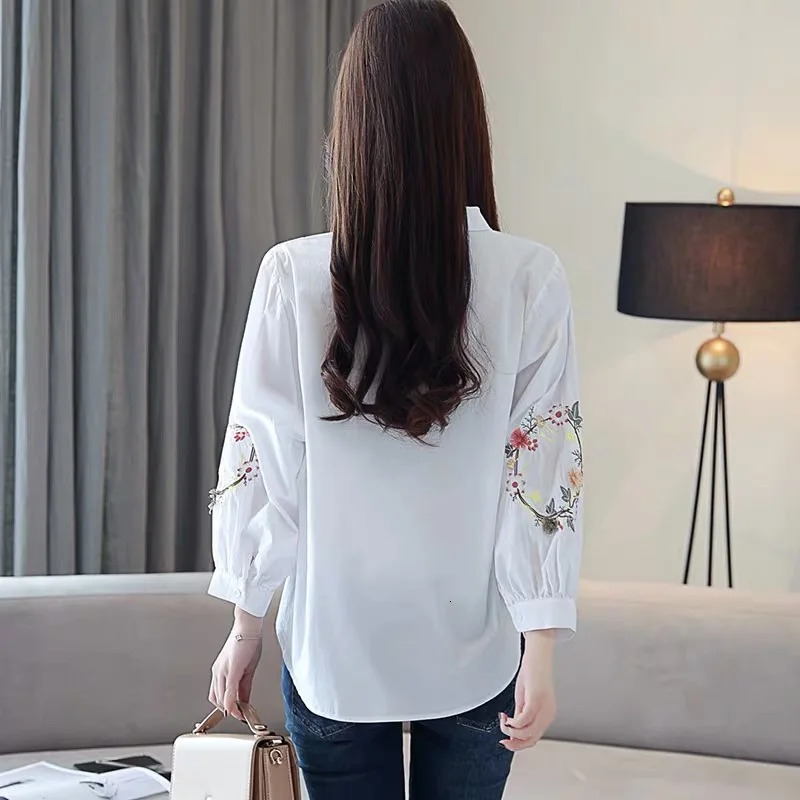 It Goes with Everything Embroidered Summer Nine-point sleeve Shirt Literary Women Temperament Lapel Casual Tops 250708