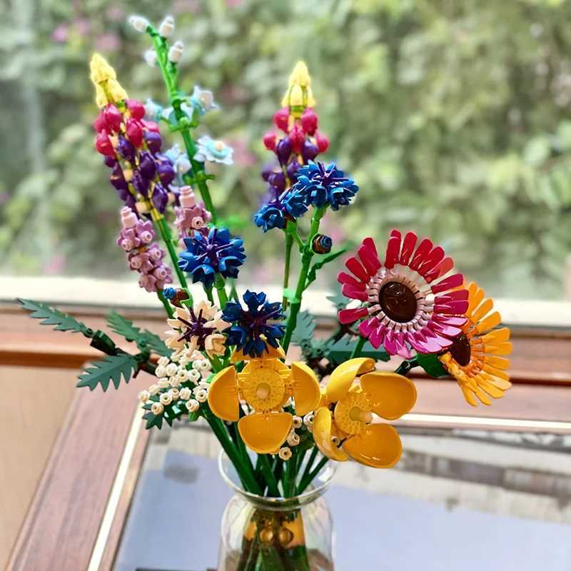 Creative Romantic Wildflower Bouquet Flower Building Blocks Home Desk Plant Decoration Assemble Bricks Toy Gift For Children Girl Z250607