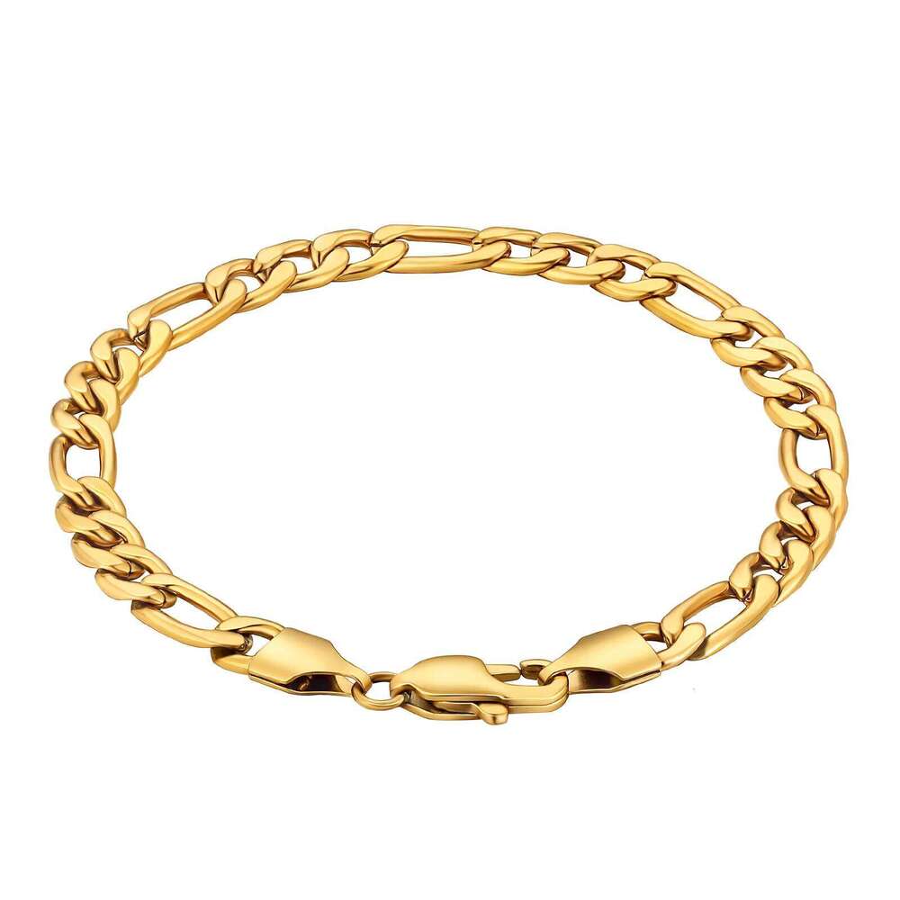 KRKC Plated 316L Stainless Steel Cuban Figaro Rope Chain Design Unisex Gold Bracelet