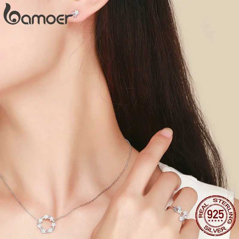BAMOER 925 Sterling Silver Jewelry Sets Clear Cubic Zircon Shining Star Necklace Women Ring Jewelry Set Luxury Jewelry ZHS097 Z250607