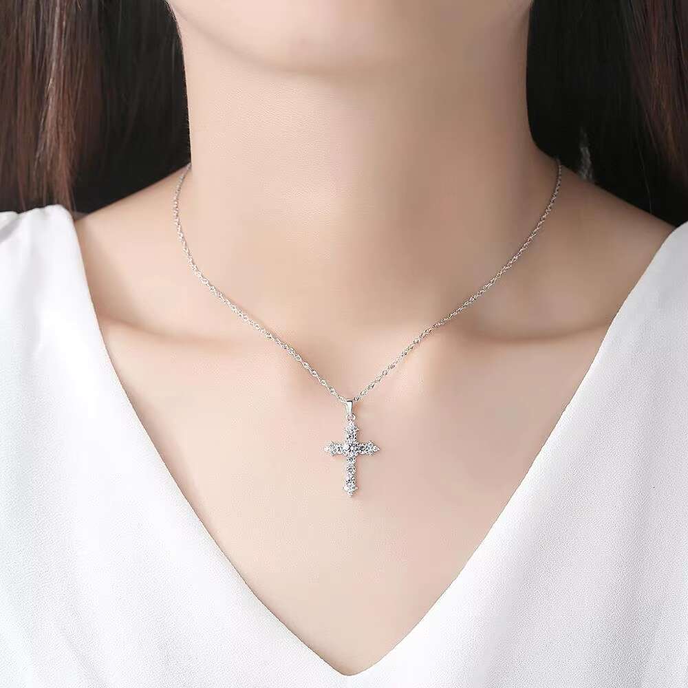 CZCITY 925 Sterling Silver Cross Necklace 3A Cubic Zirconia Cross Pendant Necklaces for Women Wholesale Jewellery