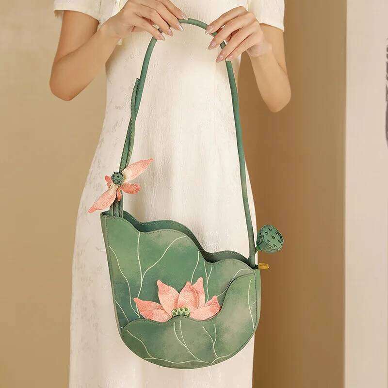 Women Cottagecore Floral Embroidery Stylish Green Shoulder Bag 2025 Female Chinese Vintage Retro Chic Designer Haruku Handbag