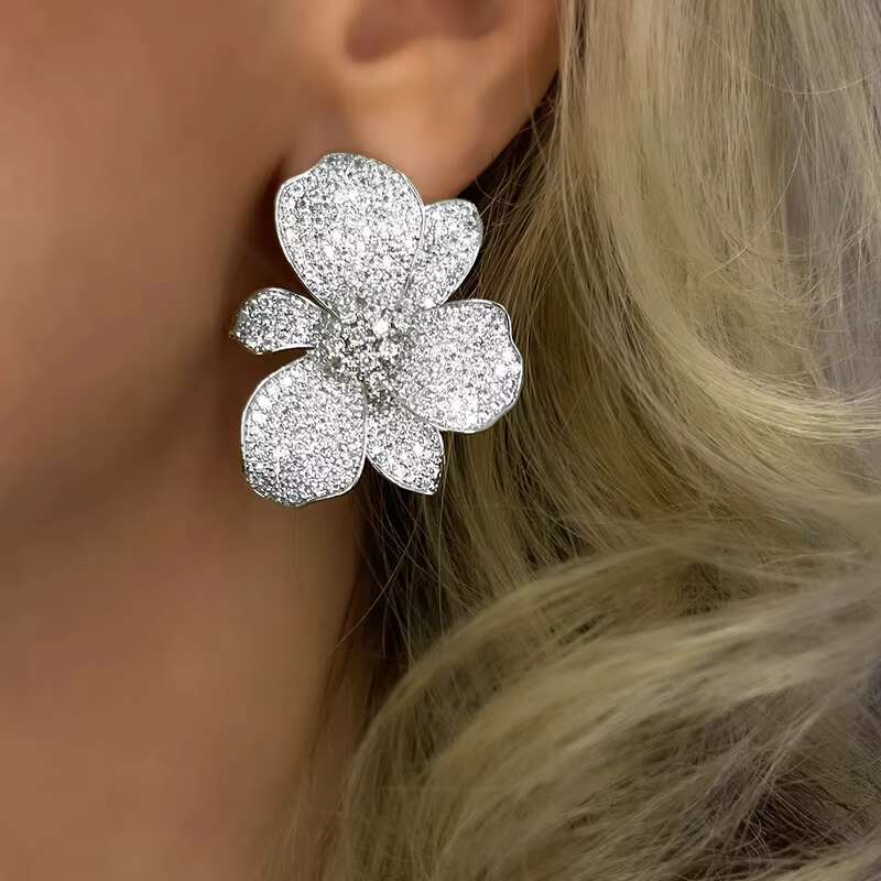 Luxury diamond wild orchid earrings in light pink 18K gold 925 silver beautiful bride jewelry