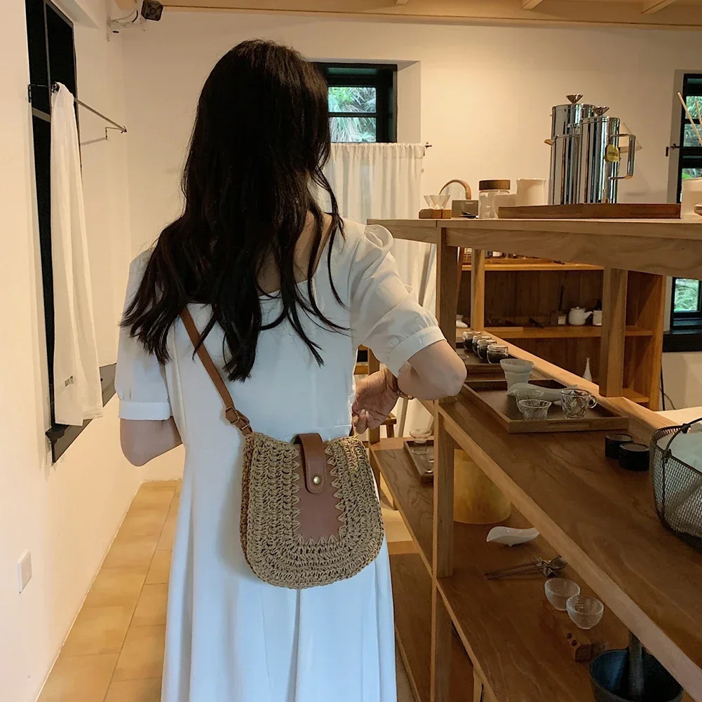 Women Crossbody Bags Bohemia Woven Beach Straw Bag Summer Handmade Paper Rope Simple StrawLeather Casual Mobile Phone Bag 250606