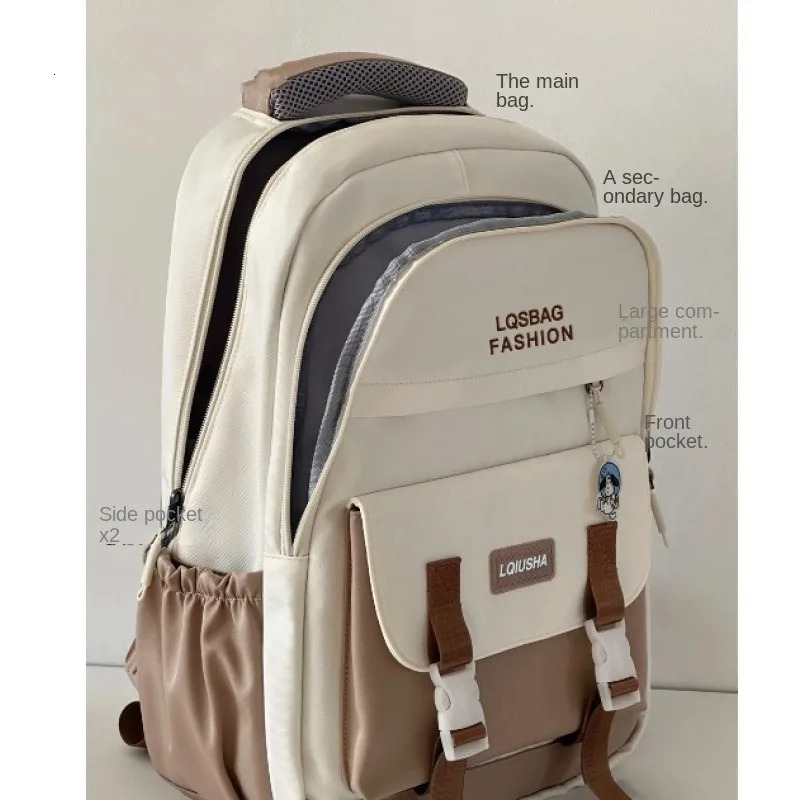 The college style soft girl color schoolbag Korean version simple letter backpack for primary and secondary school students 250605