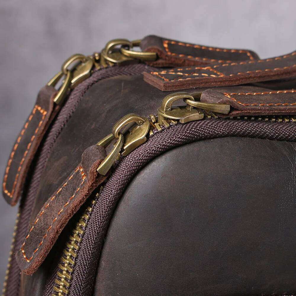 S.WORKER Vintage Men's Genuine Backpack 15.6' Laptop Bag Large Capacity Crazy Horse Leather Schoolbag Cowhide