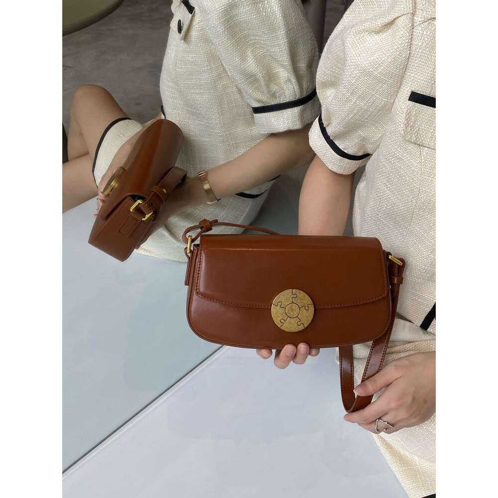 Underarm High-End Shoulder Women Cowhide Small Square Baguette Bag Genuine Leather Women's Crossbody Niche Light Luxury