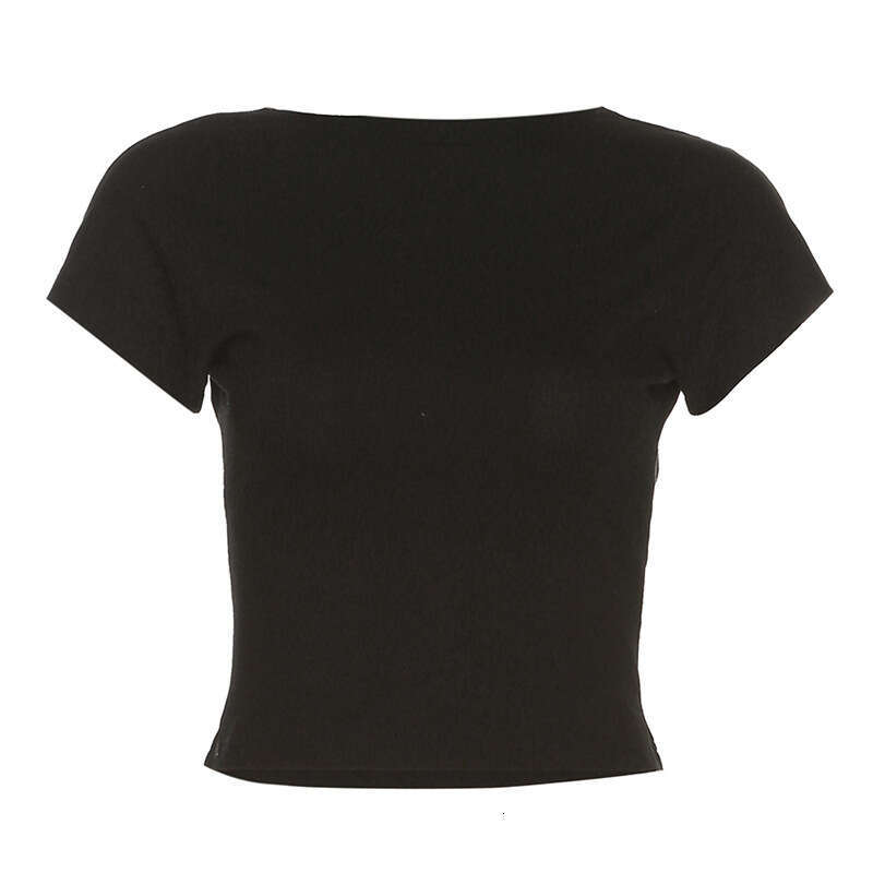 INS European American Style Spring and Summer Women's Solid Color Slim Fit Fashion Round Neck Sexy Backless T-Shirt Women 2025 New Elegant Unique