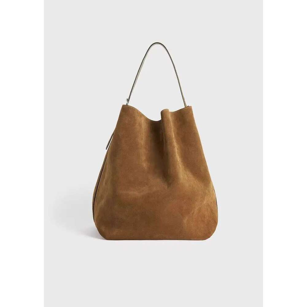Jenny&Dave Minimalist Vintage Suede Frosted Cowhide Bucket Genuine Leather Commuter Large Capacity Tote Bag Women