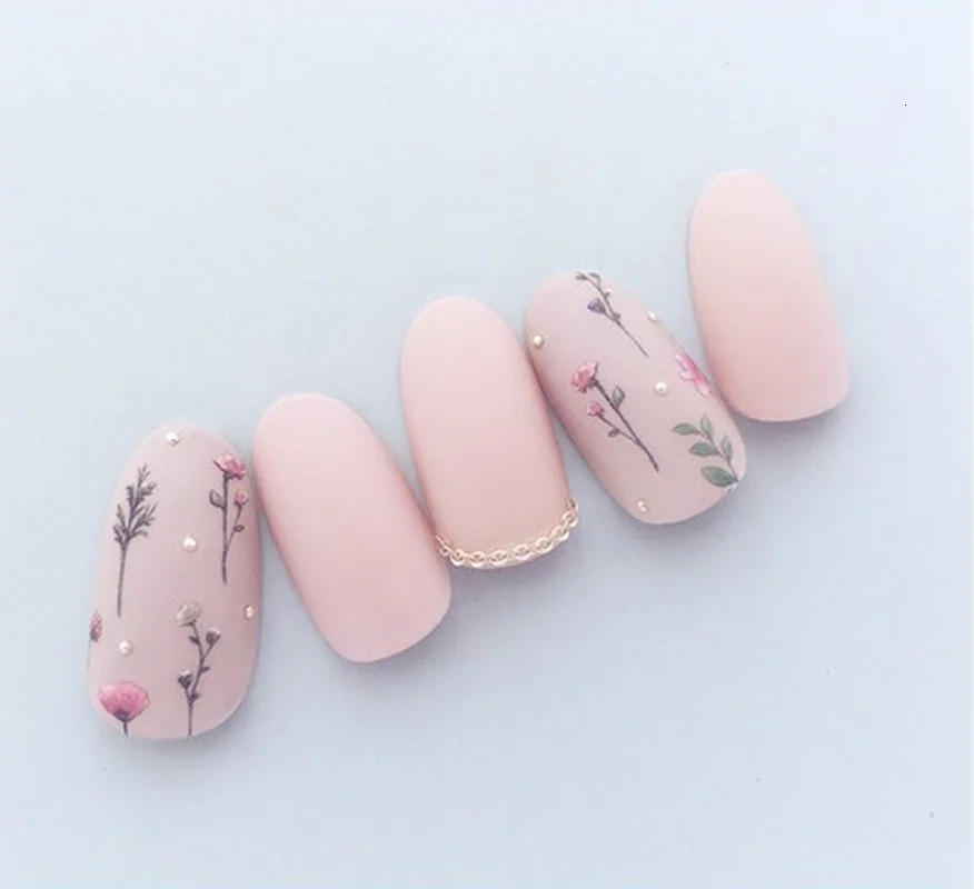 3d Nail Art Decals Purple Pink Dry Botanical Flowers Adhesive Sliders Stickers For Tips Decoration 250605