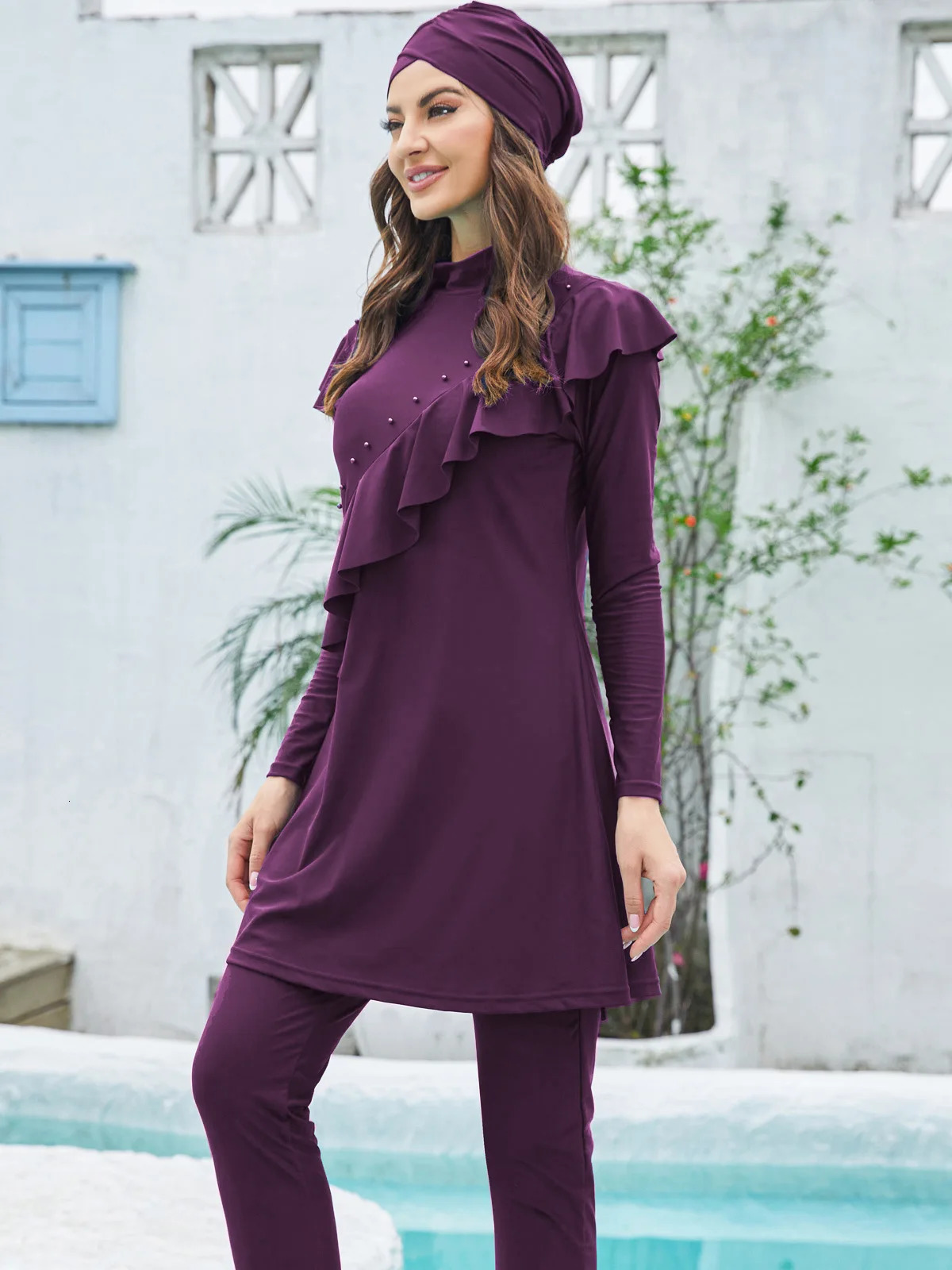 Muslim Swimwear Women Lake Modest Hijab Long Sleeves Sport Swimsuit 3 Pcs Lslamic Burkinis Wear Bathing Suit 250605