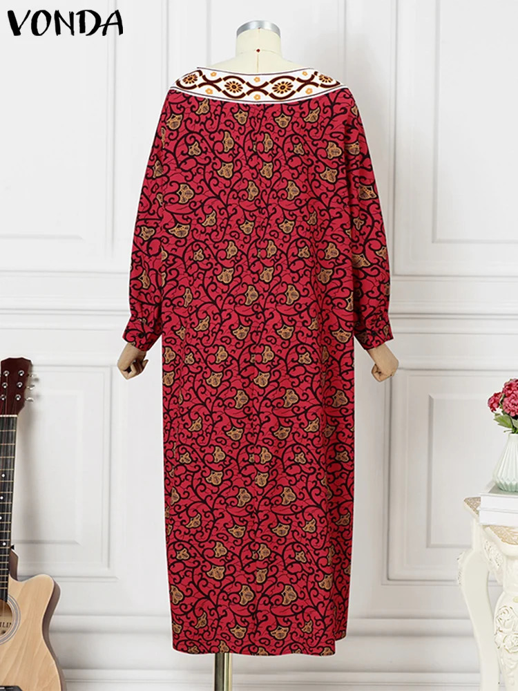 Plus Size 5XL VONDA Women Bohemian Printing Maxi Dress 2024 Long Batwing Sleeve Elegant Vestidos Casual Round Neck Robes 250526