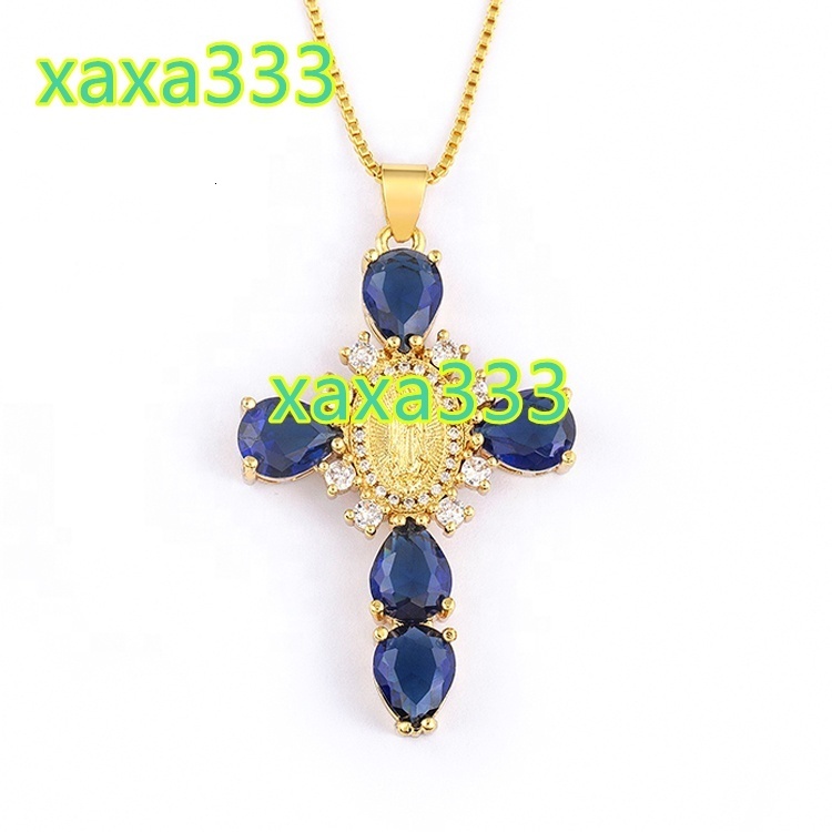 Luxury crystal stone religious cross pendant, Virgin Mary gold-plated necklace for women, 925 silver moissanite ladies' necklace