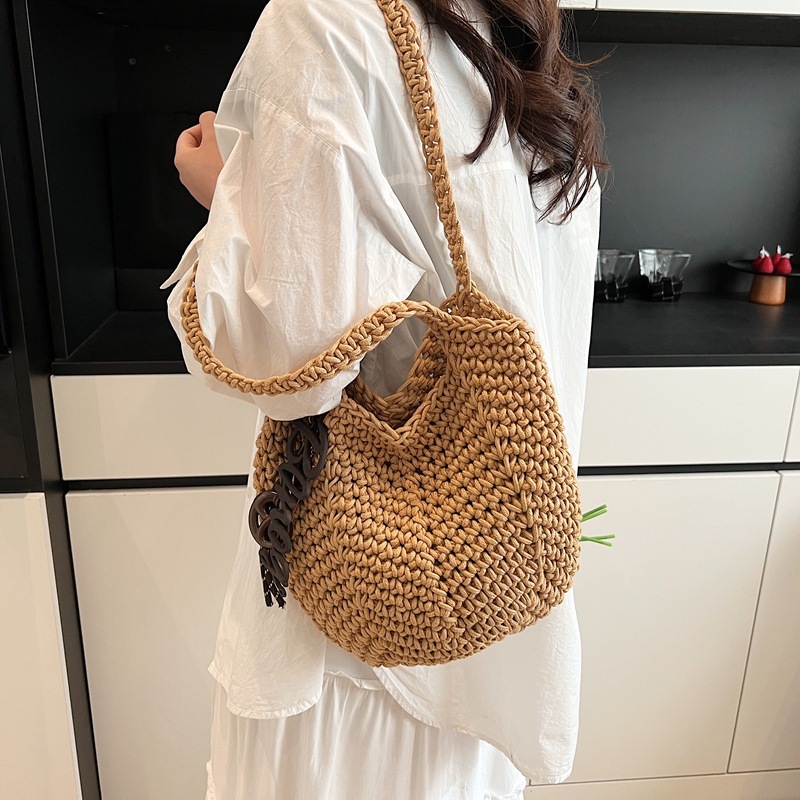 designer Vintage INS Single Shoulder Cotton Yarn Woven Bag New Crochet Handbag Casual Large Capacity Vacation Beach Bag