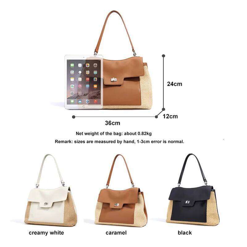 Summer 2025 Women's Raffia Woven Tote Split Leather Crossbody Straw Messenger Grass Weaving Shoulder Bag for Ladies New