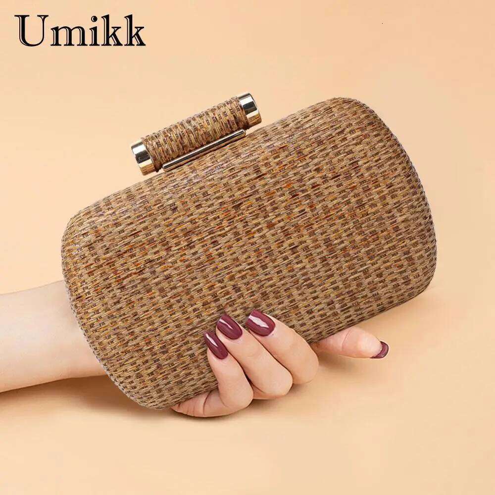 Elegant Women Hand Woven Evening Bag With Versatile Chain Strap For Weddings Parties And Beach Gatherings
