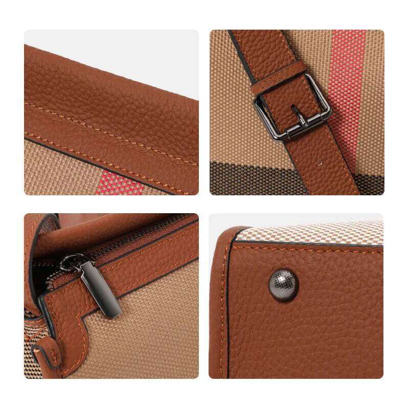 Aidrani Cowhide 2024 Autumn New High-End Plaid Satchel Small Square Casual Versatile Genuine Leather Shoulder Crossbody Bag