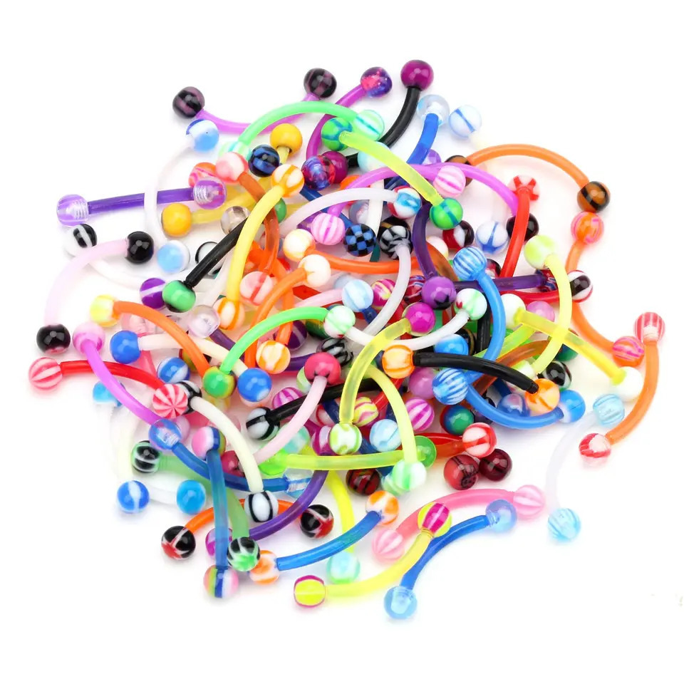 16G Women Colorful Ball Acrylic Flexible Curved Bar 8mm Eyebrow Rings Tragus Piercing Jewelry For Men Sports 5103050100Pcs 250606