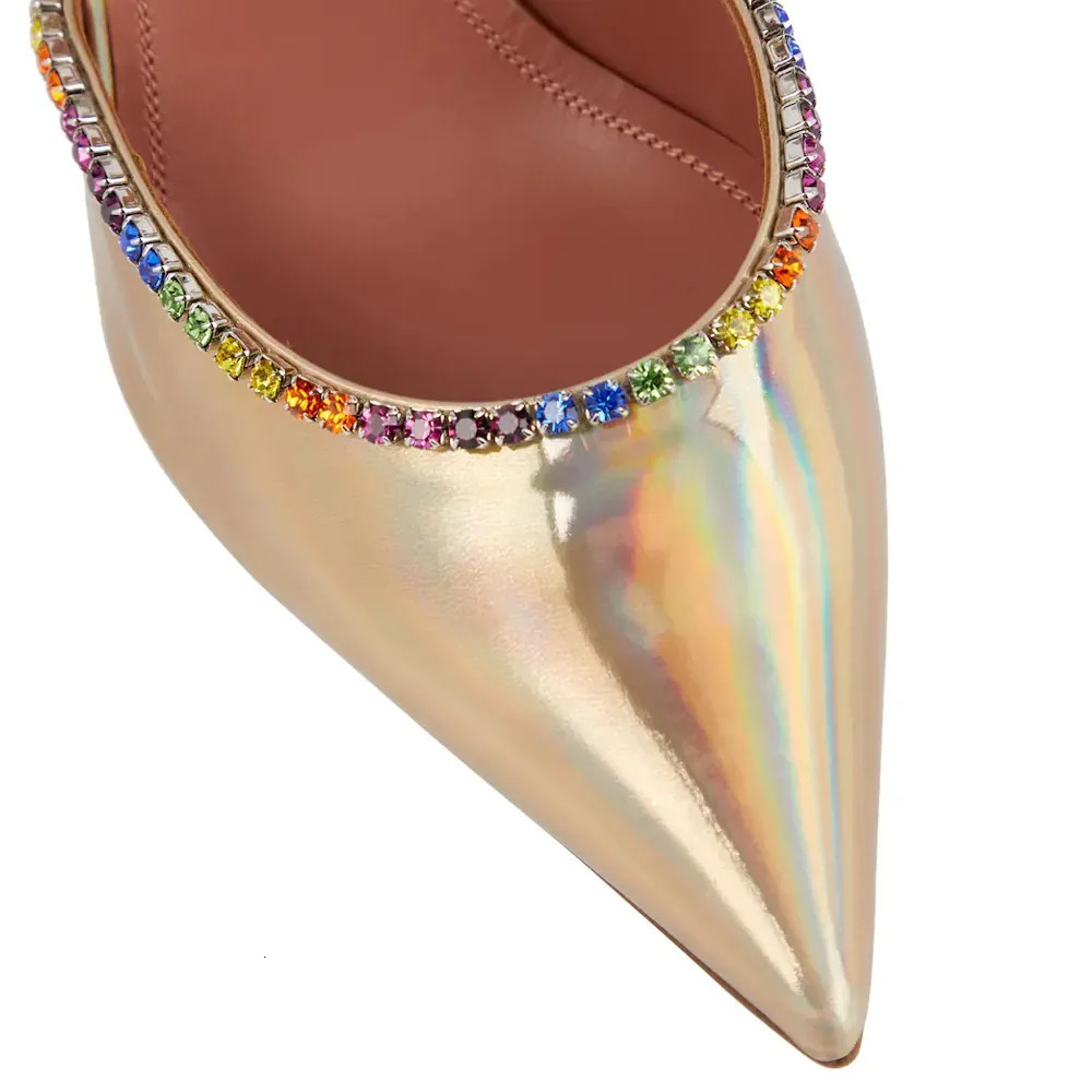 Korean Version of The Trendy Half-slip Womens Shoes with Rhinestone Satin Wine Glass Heels Baotou Slippers 250603