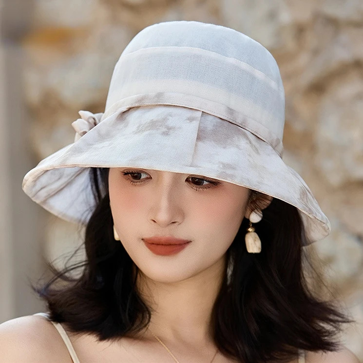 Womens Premium Ombre Floral Bucket Hat with Bow Wide Brim Summer Lightweight Sun Hat UV Protection UPF 50 250605