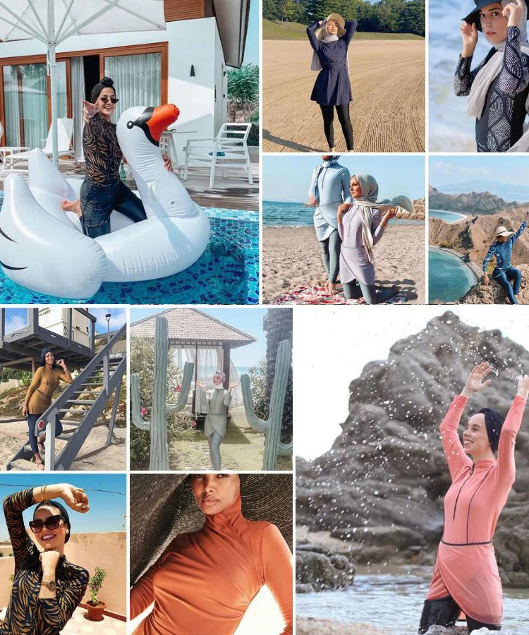 Muslim Swimwear Women Modest Patchwork Hijab Long Sleeves Sport Swimsuit 3pcs Islamic Burkinis Wear Bathing Suit 250605