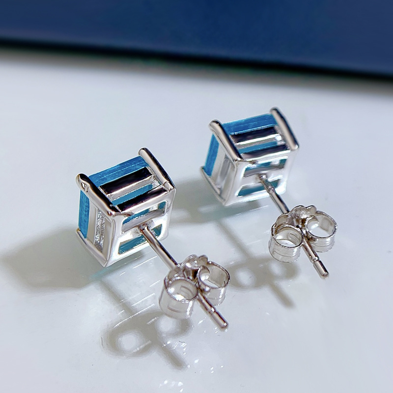 Choucong Brand New Top Sell Stud Earrings Women Fashion Jewelry Genuine 100% 925 Sterling Silver Princess Cut Emerald Paraiba Party Women Wedding Earr