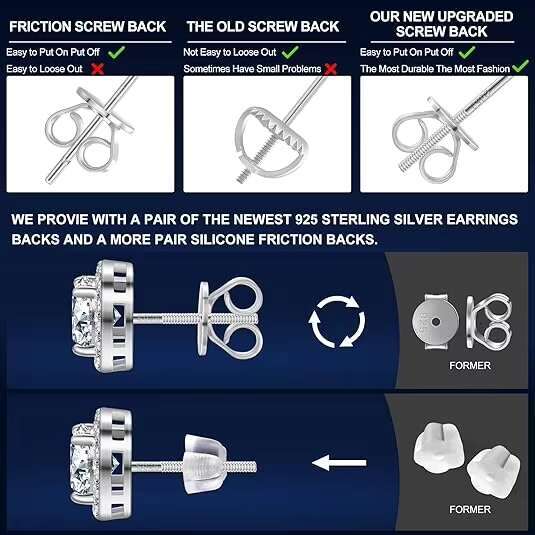 In stock Moissanite Screw Stud VVS 925 Sterling Silver Jewelry Diamond Earrings With GRA Certificate For Men Women