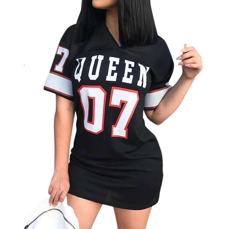 European and American Women's Fashion Casual Hip-hop 07 Letter Print Spring Summer Short Sleeve T-shirt Dress Women 2025 Elegant Versatile New Tr