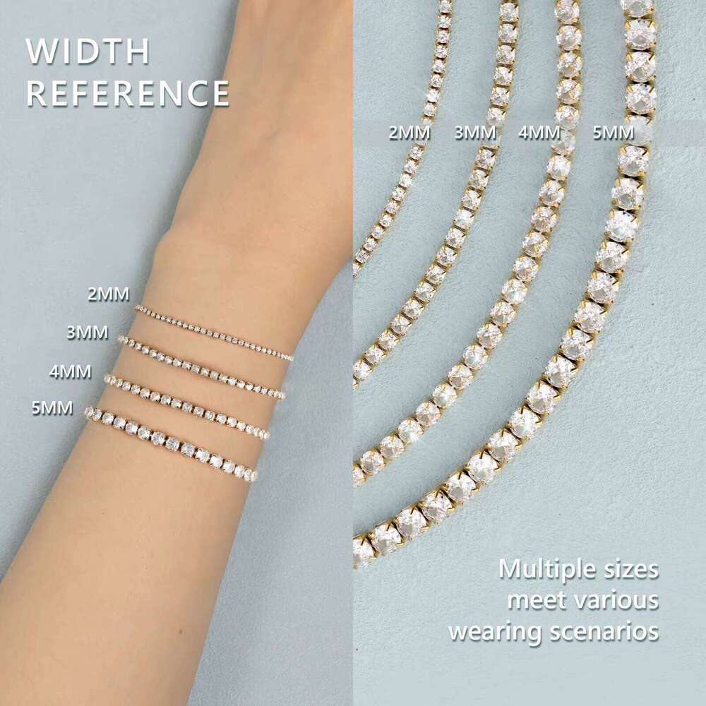 14K Real Gold Plated 3mm Cubic Zirconia Classic Bracelet Jewelry Gift for Men 5A Straight Pull Round Fashion Women's Tennis Chain