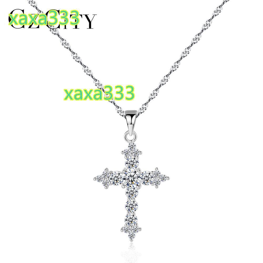 CZCITY 925 Sterling Silver Cross Necklace 3A Cubic Zirconia Cross Pendant Necklaces for Women Wholesale Jewellery
