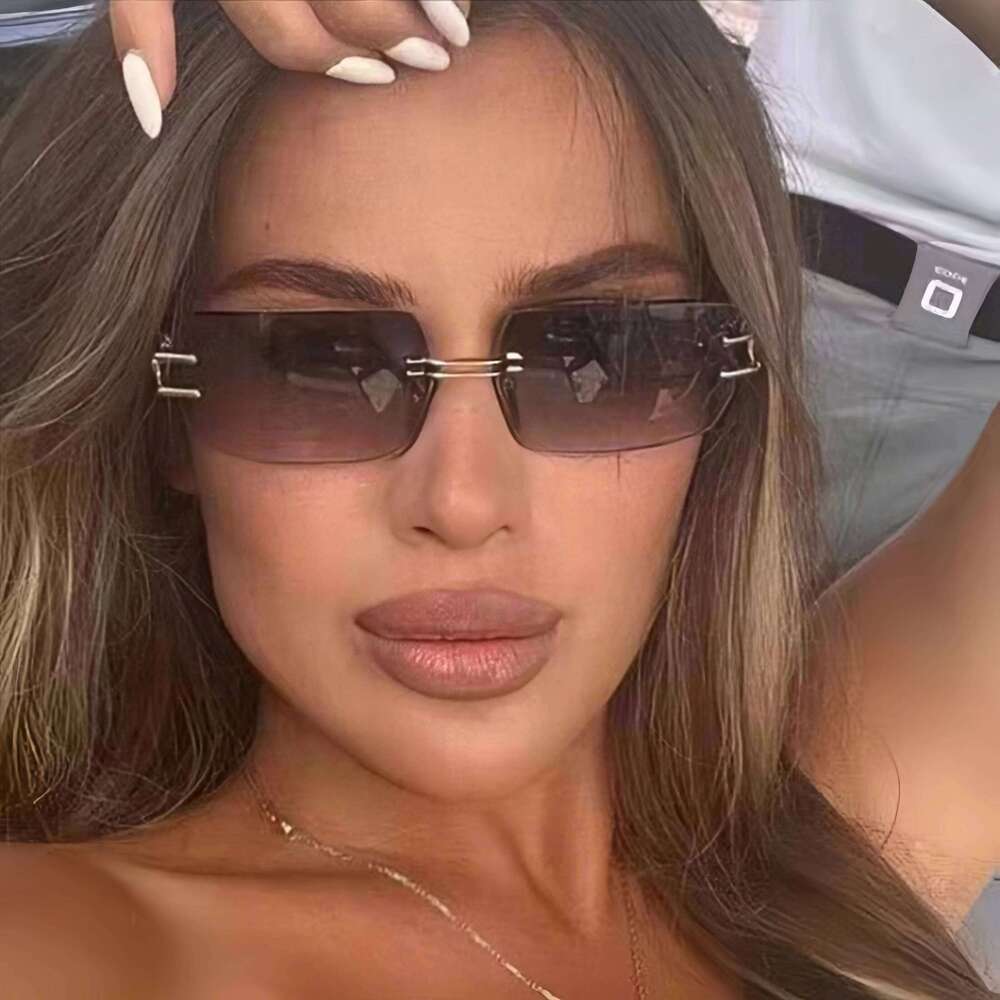 New Fashion Women Sunglasses Rimless Personality Brand Designer Trend Square Beach Party UV400 Outdoor Sun Glasses 2024