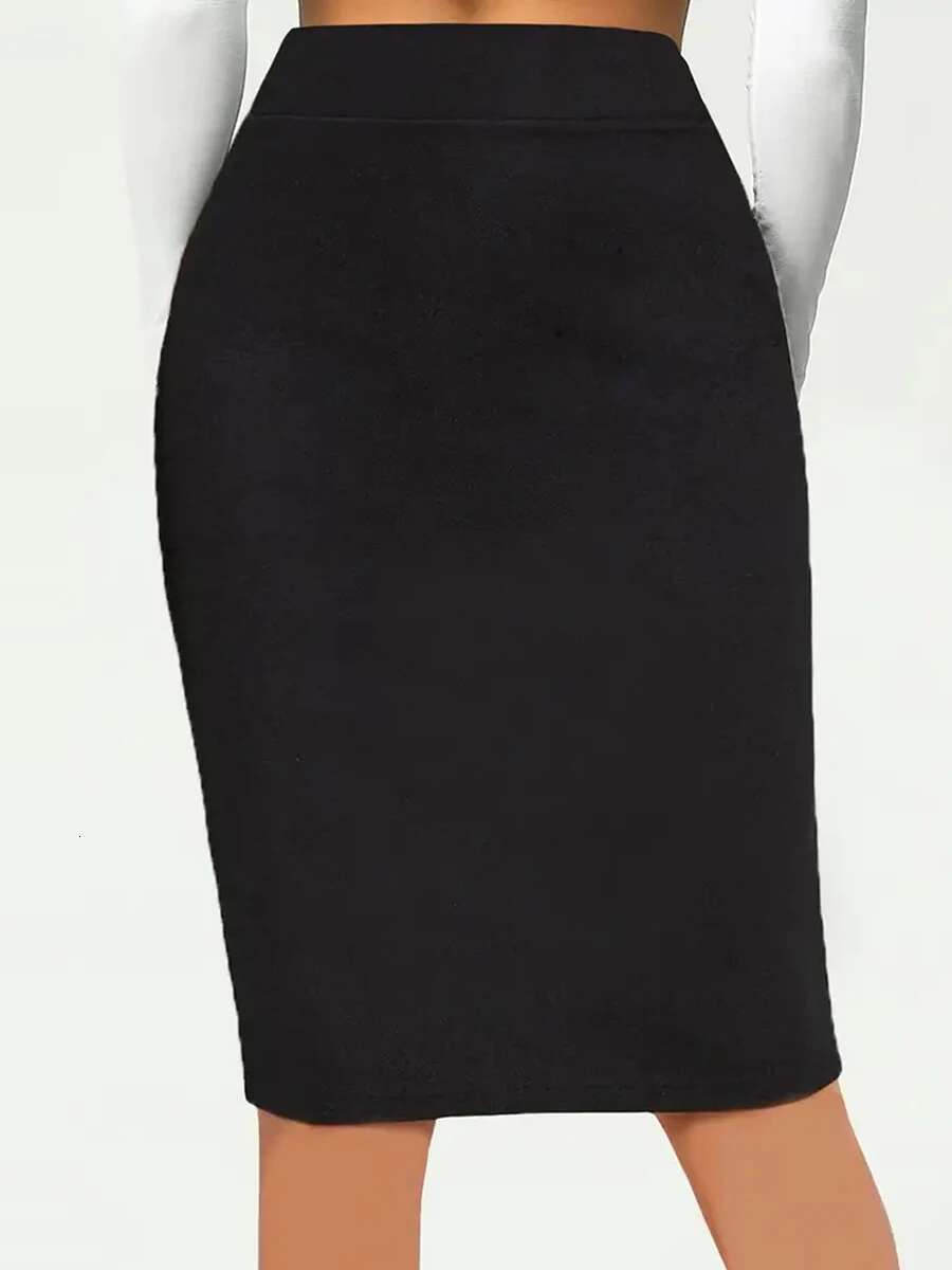 Womens Elegant High Waist Bodycon Midi Skirt in Solid Color Fit Pencil Skirt for a Sophisticated Look