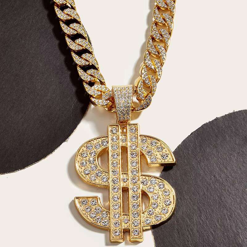 Hot Sell Hip Hop Diamond Encrusted Dollar Pendant Cuban Chain Necklace Accessories Bully Street Dance Nightclub Collarbone Chain