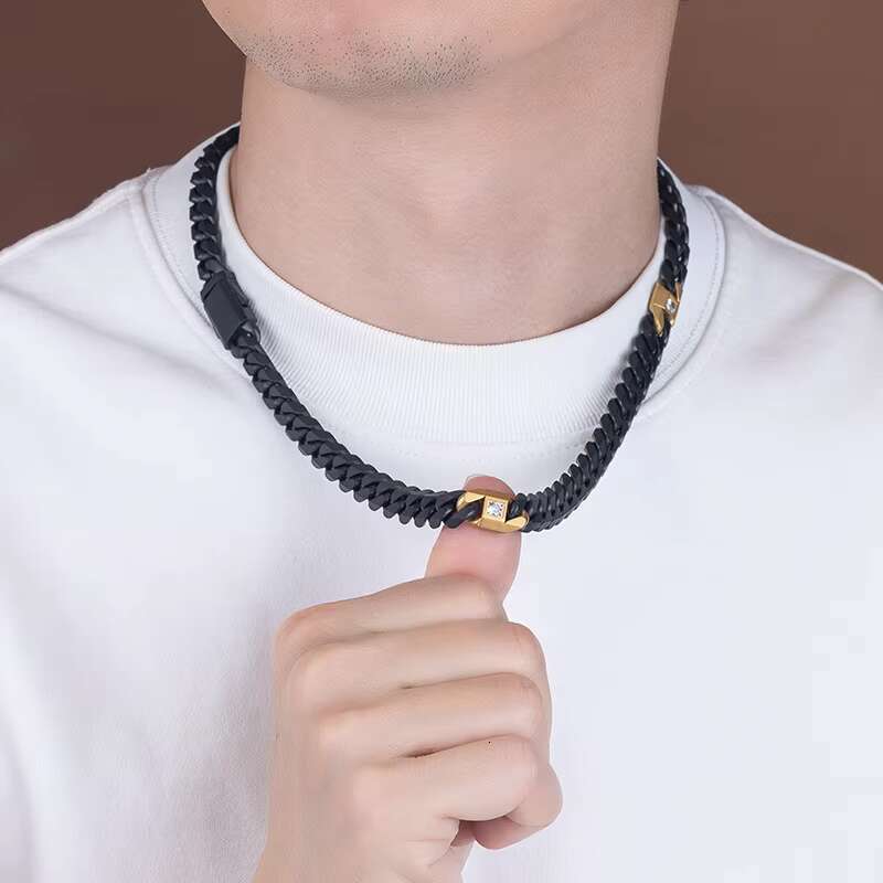 Men's Hip Hop Style 925 Silver Black Gold Plated Diamond Pendant Necklace 925 Silver Miami Sandblasted Black Cuban Linklace