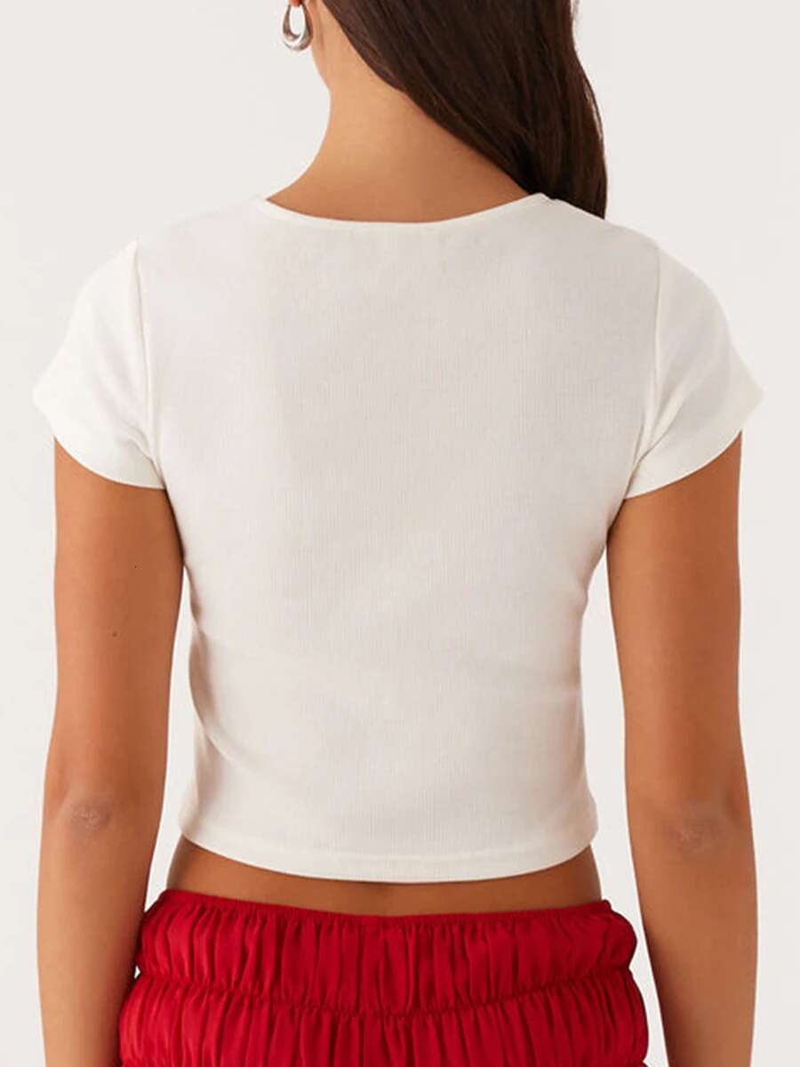 Womens Casual Floral Print Short Sleeve Crop Top Round Neck Fit T-shirt for Summer Beach Vacation