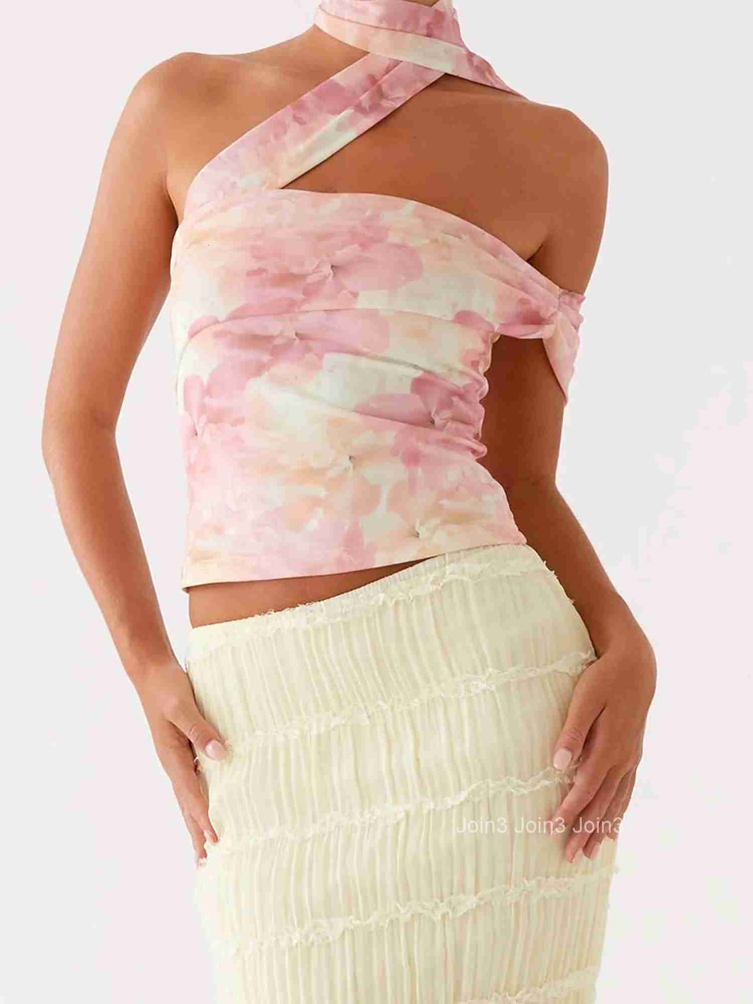 Sexy Lace Halter Top Sleeveless Floral Print Backless Crop Tank for Beach Vacation and Night Out Club Party