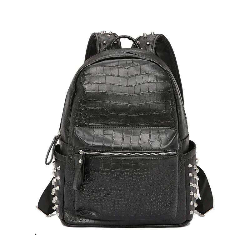 Fashion Rivet Men Women Eming Alligator Leather Men's Laptop Design Couple Backpack School Bag
