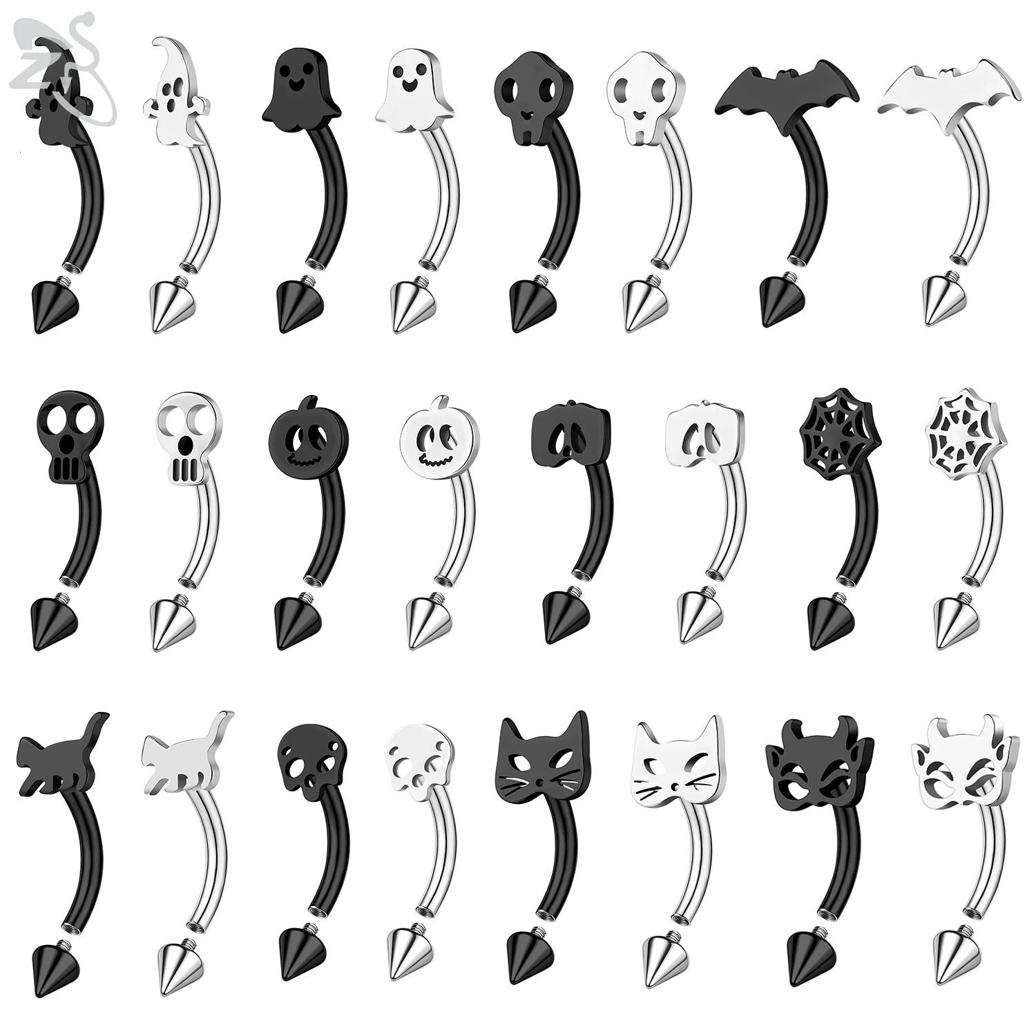 ZS 1 PC Punk 16G Stainelss Steel Eyebrow Piercing Men Pumpkin Ghost Eyebrows Ring Lip Belly Piercings Hallowmas Jewelry 810MM 250606