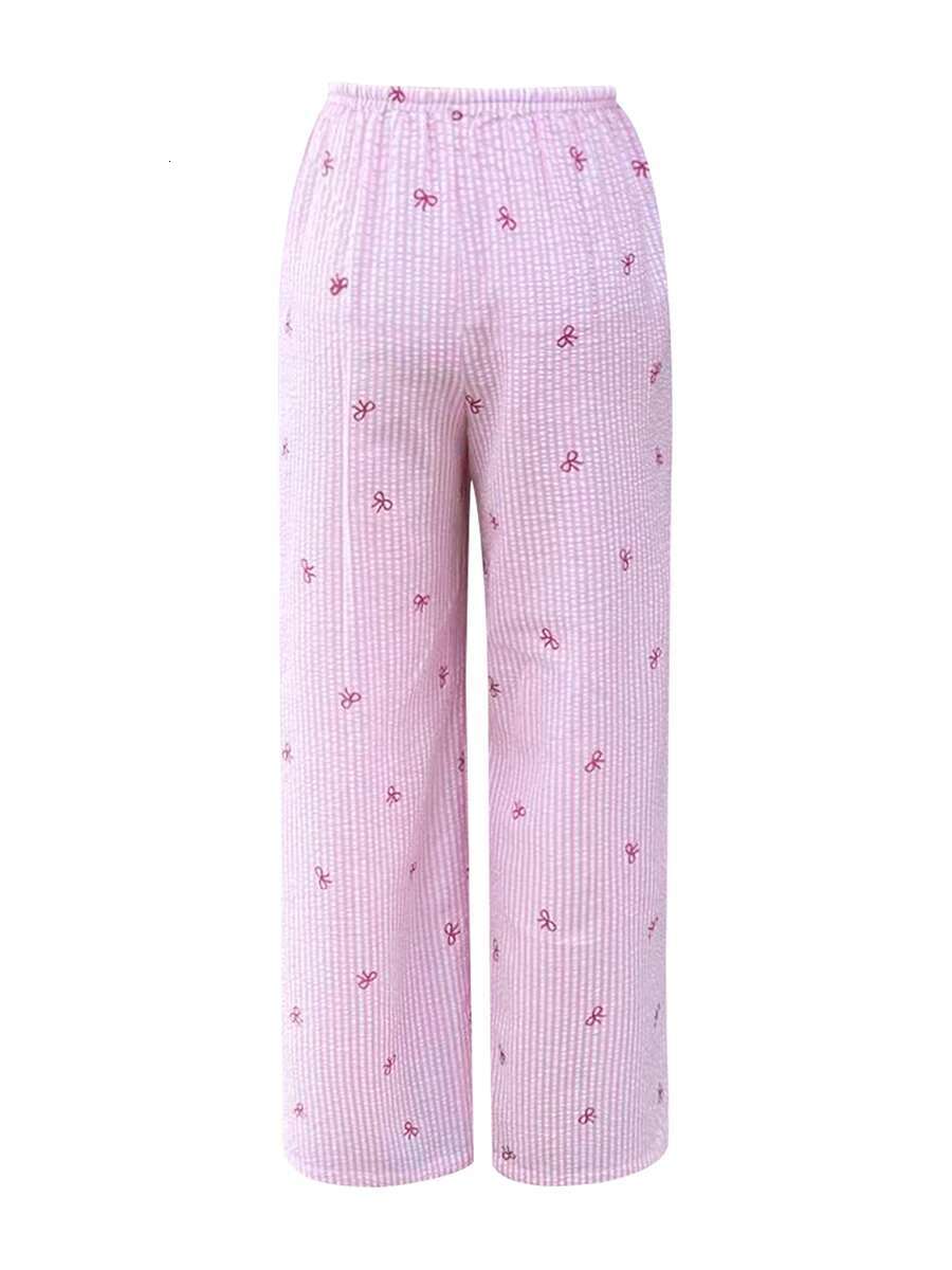 Womenstriped Wide Leg Pants with Drawstring Elastic Waist for Casual Summer Streetwear Fashion Style