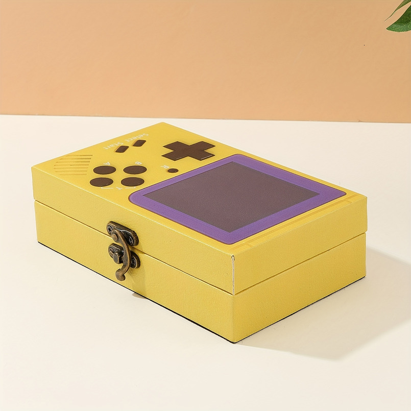 Stylish Wooden PU Console, Unique Design with Matching Storage Box - Artistic Home Decor and Personal Item Organizer, Yellow, Game Room Decoration
