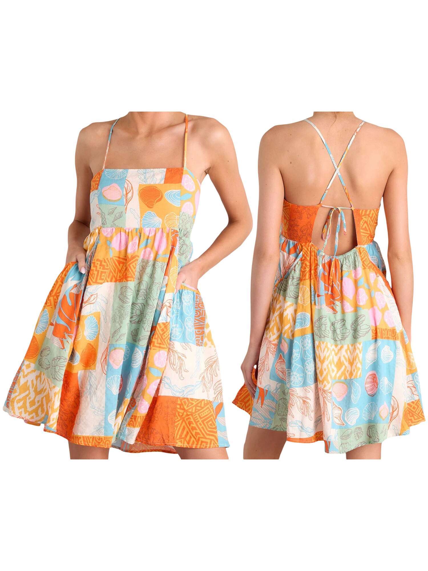 Womens Boho Floral Print Spaghetti Strap Maxi Dress with Open Back and Ruffle Hem for Summer Beach Vacation