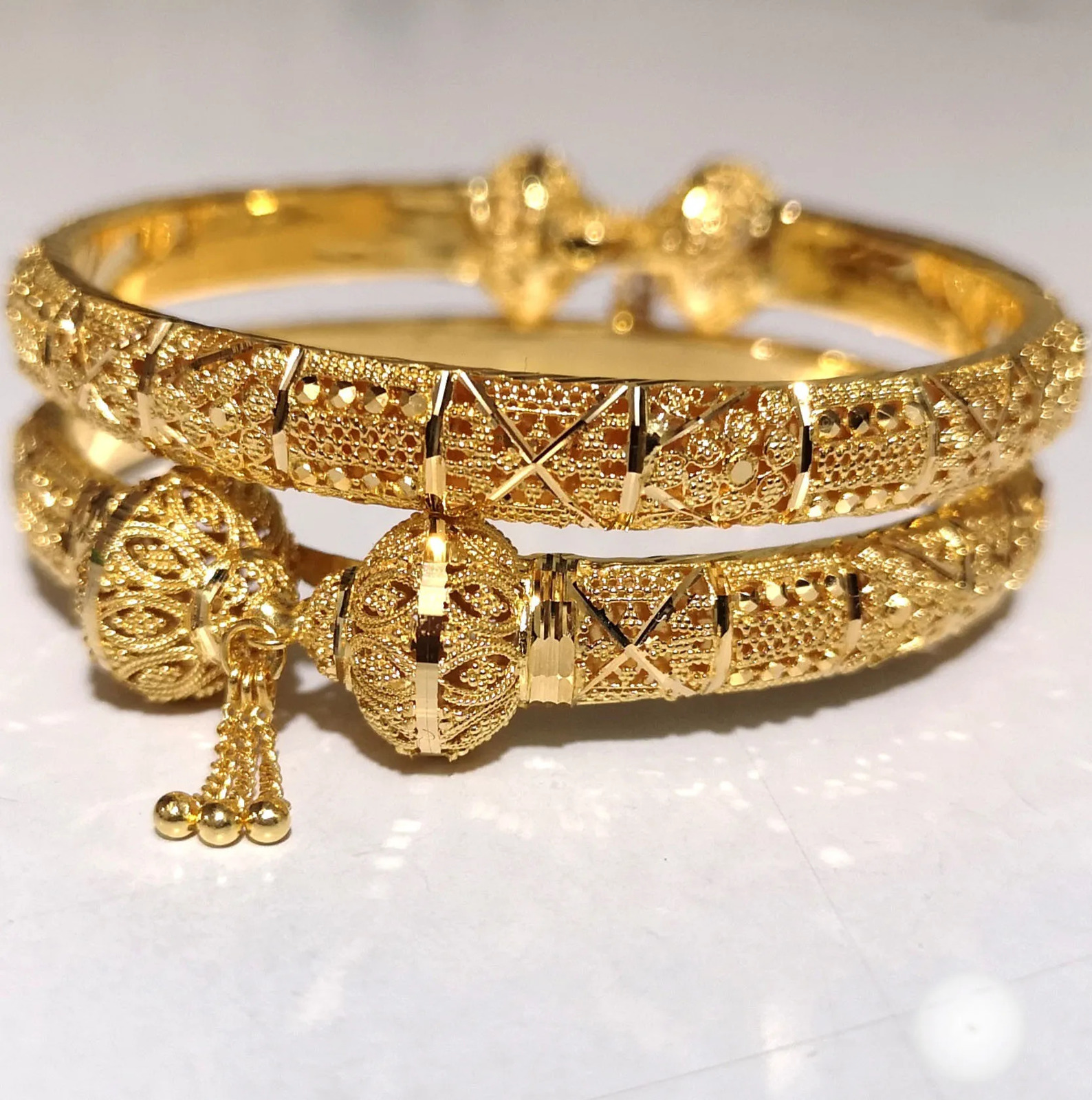 Dubai Real Gold 24k Plated Bracelet For Women er Copper Man Bangles Indian Hand Jewelry Accessories Gifts 2024 250527