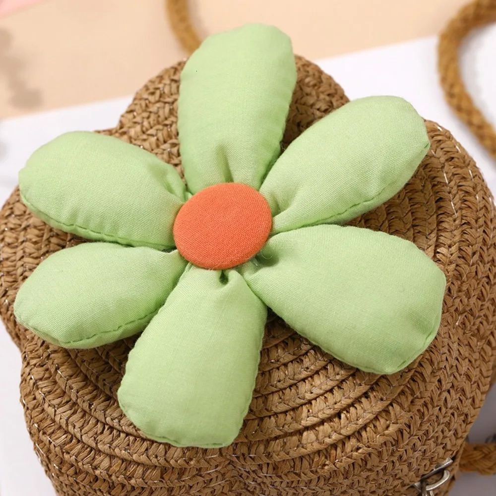 Children Flower Shape Straw Bag Girls Shoulder Summer Beach Messenger Kids Keys Coin Purse Cute Princess Mini Handbag 250605