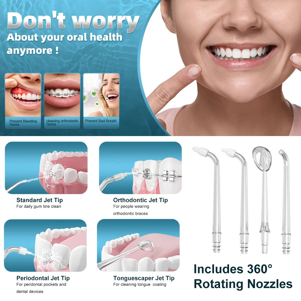 Sarmocare Dental Water Flosser Portable Oral Irrigator USB Rechargeable 4 Mode 300ml Teeth Cleaner Toothbrush Oral Hygiene Clean 250605