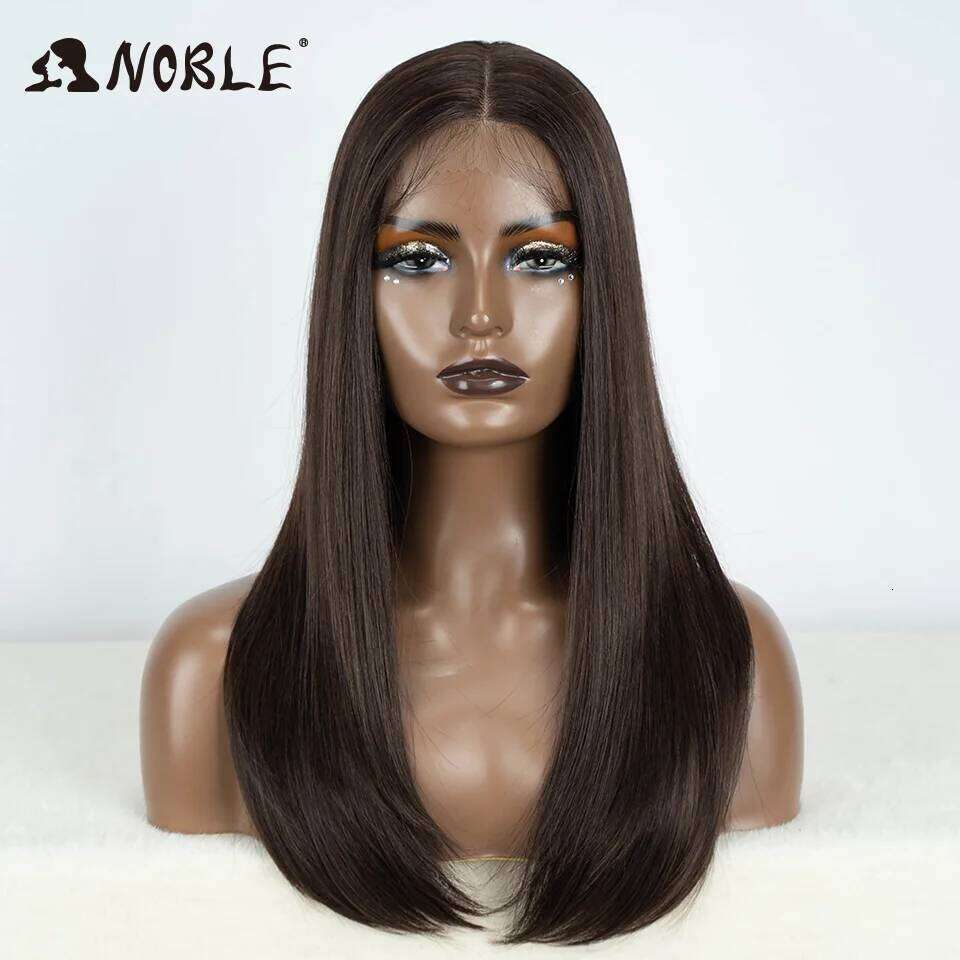 NAMM Noble Lace Front Straight Baby Synthetic Hair 22" Brown Bob For Women Cosplay Wig