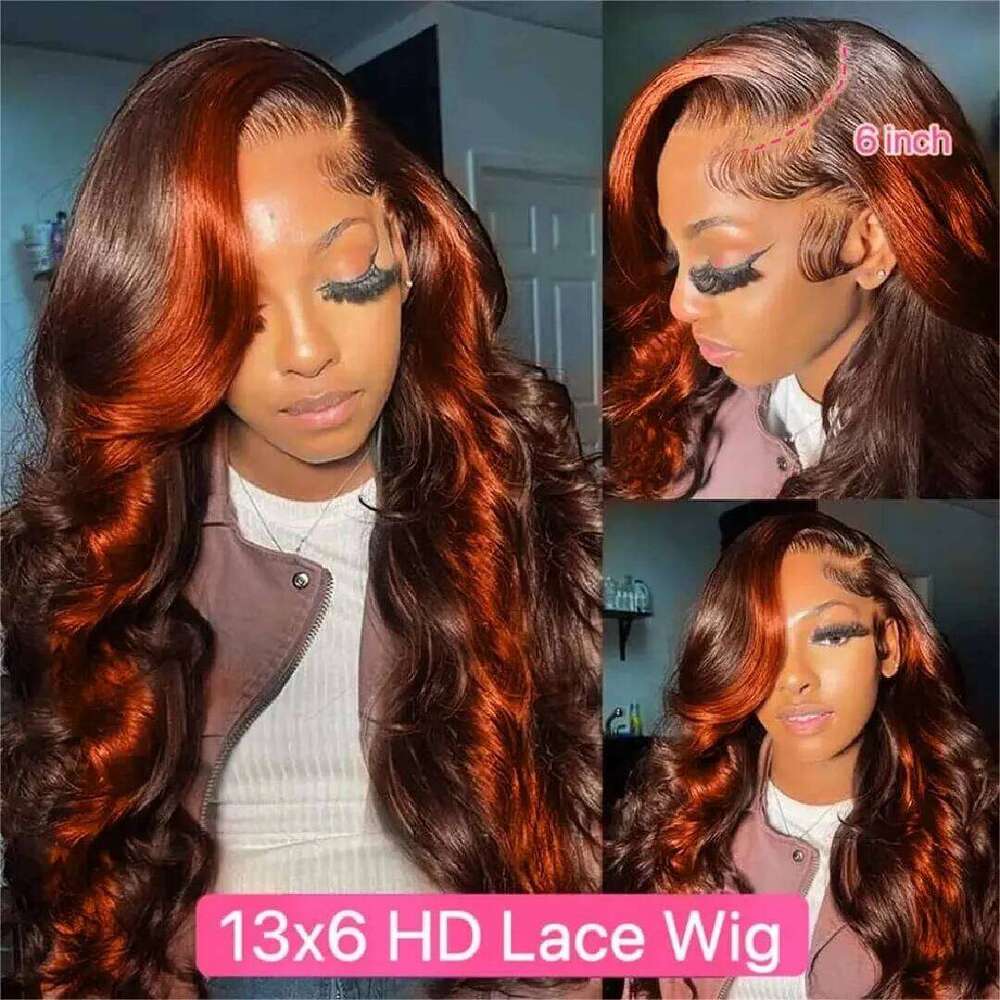 NAMM 30 32 Inch Highlight 13x6 HD Lace Front Wigs Human Hair Ginger Orange 1B/350 Wet And Wavy 13x5 Body Wave Ombre Wig For Women