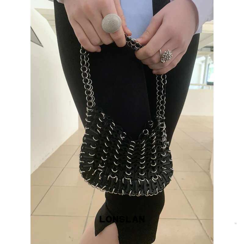 Women Metal Evening Bags Sequins Chain Woven Hollow Clutch Purse Female Travel Holiday Shoulder Bag Handbag