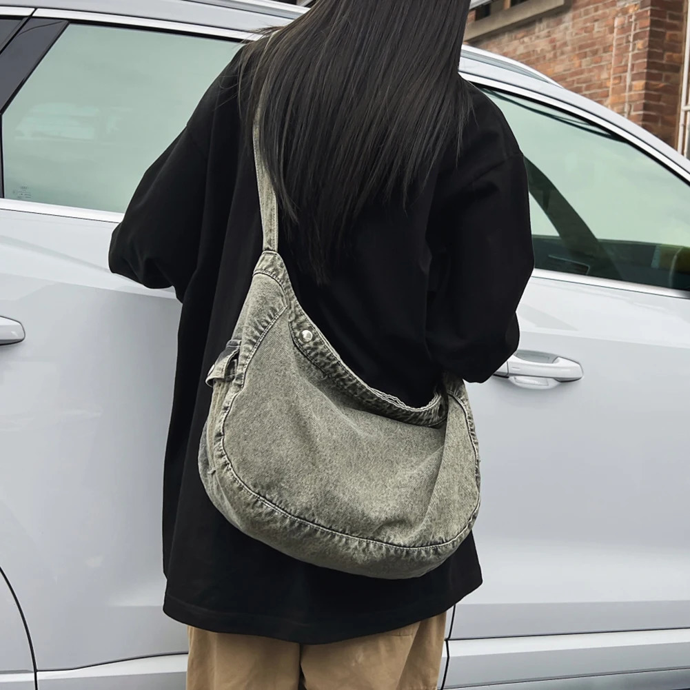 Women Canvas Bag Vintage Style Hobo Crossbody Bag Distressed Casual Shoulder Bag Adjustable Shoulder Strap Pockets for Shopping 250606